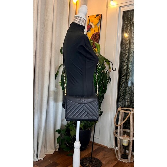 ✺ AUTHENTIC TORY BURCH BLACK QUILTED LEATHER FLEMING/ALEXA HANDBAG - Picture 9 of 10